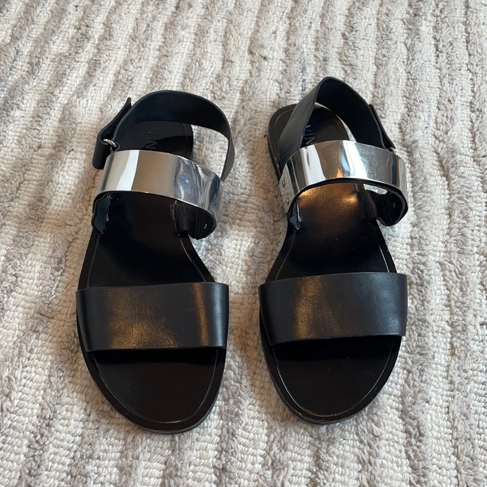Vince Black and Silver Strap Sandals
